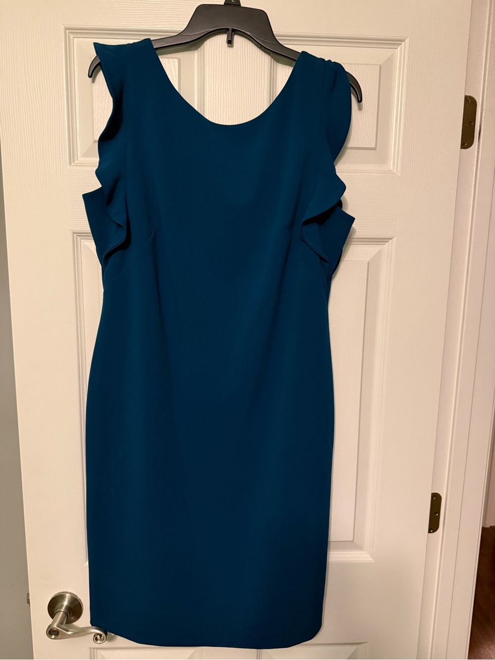 Calvin Klein Teal Ruffle-Side Sheath Midi Dress